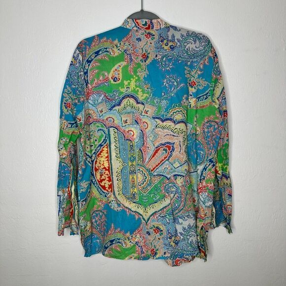 Lauren Ralph Lauren Tunic Top Size 1X Aqua Multicolor Paisley Blouse Lightweight - Picture 4 of 6